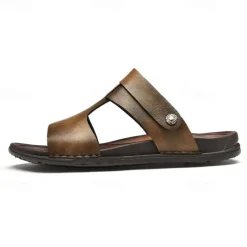 Men's Black Leather Sandals with Adjustable Strap, Stylish Cross-Design for Casual, Outdoor and Summer Wear