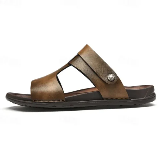 Men's Black Leather Sandals with Adjustable Strap, Stylish Cross-Design for Casual, Outdoor and Summer Wear