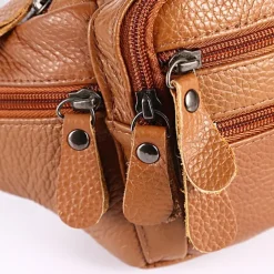 Men's Black Leather Waist Bag with Multiple Zippered Pockets - Stylish and Functional Fanny Pack for Travel and Everyday Use