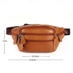 Men's Black Leather Waist Bag with Multiple Zippered Pockets - Stylish and Functional Fanny Pack for Travel and Everyday Use