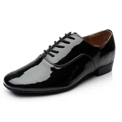 Men's Black Patent Leather Ballroom Dance Shoes – Classic Lace-Up Modern Dance Footwear for Competitions & Performances