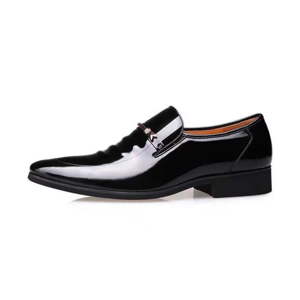 Men's Black Patent Leather Loafers with Metal Decoration for Formal and Casual Wear