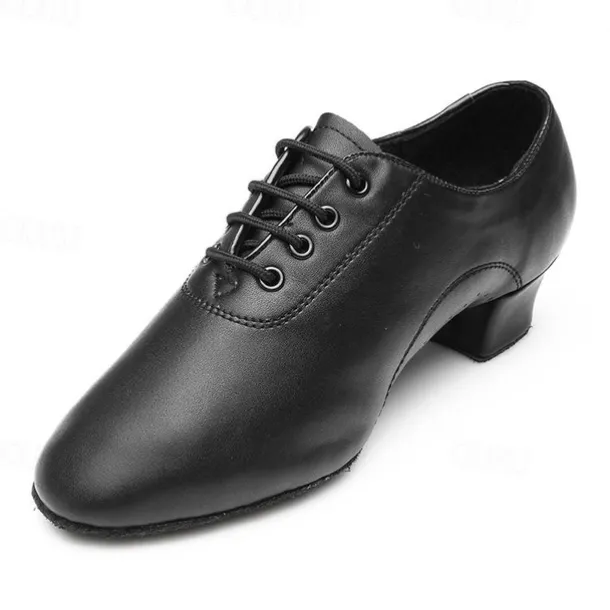 Men's Black Patent Leather Dance Shoes with Lace-Up Design – Comfortable Ballroom & Social Dance Shoes with Low Heel and Soft Suede Sole