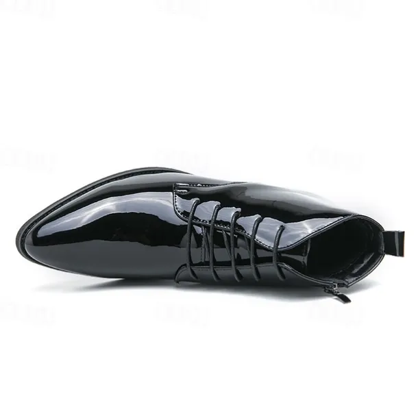 Men's Black Patent Leather Dress Boots – Stylish Lace-Up, Formal and Casual Wear, Perfect for Events and Work