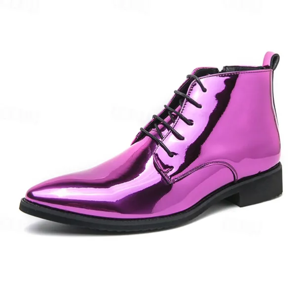 Men's Black Patent Leather Dress Boots – Stylish Lace-Up, Formal and Casual Wear, Perfect for Events and Work