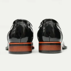 Men's Black Premium Cowhide Slip-On Loafers with Contrast Orange Accent, Formal Style for Business and Special Events