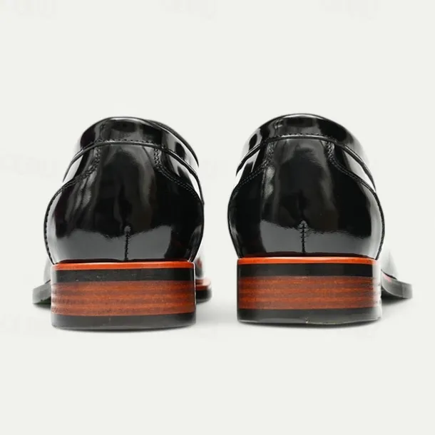 Men's Black Premium Cowhide Slip-On Loafers with Contrast Orange Accent, Formal Style for Business and Special Events