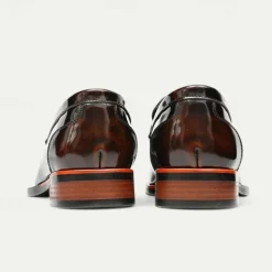Men's Black Premium Cowhide Slip-On Loafers with Contrast Orange Accent, Formal Style for Business and Special Events