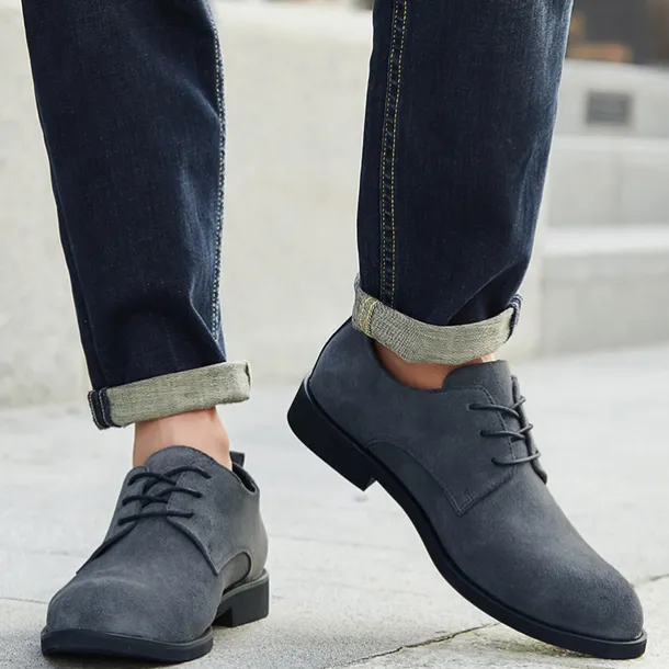 Men's Black Suede Oxford Shoes – Classic Lace-Up Design with Non-Slip Sole for Casual and Formal Occasions