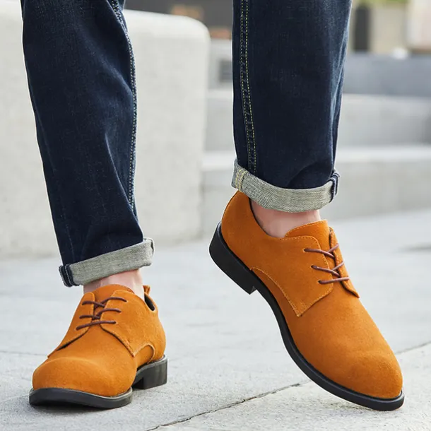 Men's Black Suede Oxford Shoes – Classic Lace-Up Design with Non-Slip Sole for Casual and Formal Occasions