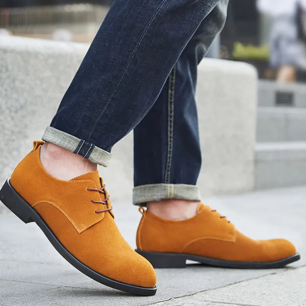 Men's Black Suede Oxford Shoes – Classic Lace-Up Design with Non-Slip Sole for Casual and Formal Occasions