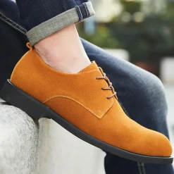 Men's Black Suede Oxford Shoes – Classic Lace-Up Design with Non-Slip Sole for Casual and Formal Occasions