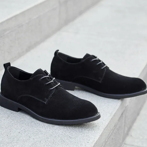 Men's Black Suede Oxford Shoes – Classic Lace-Up Design with Non-Slip Sole for Casual and Formal Occasions