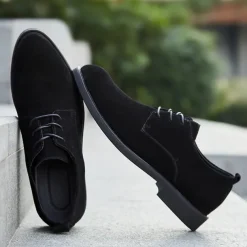 Men's Black Suede Oxford Shoes – Classic Lace-Up Design with Non-Slip Sole for Casual and Formal Occasions