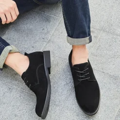 Men's Black Suede Oxford Shoes – Classic Lace-Up Design with Non-Slip Sole for Casual and Formal Occasions