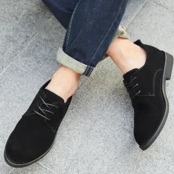 Men's Black Suede Oxford Shoes – Classic Lace-Up Design with Non-Slip Sole for Casual and Formal Occasions