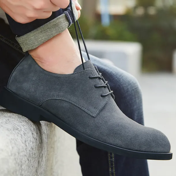 Men's Black Suede Oxford Shoes – Classic Lace-Up Design with Non-Slip Sole for Casual and Formal Occasions