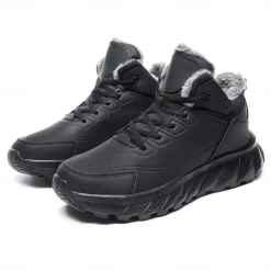 Men's Black Winter Snow Boots – Waterproof, Fur-Lined, Lace-Up Outdoor Hiking Shoes with Non-Slip Sole for Cold Weather