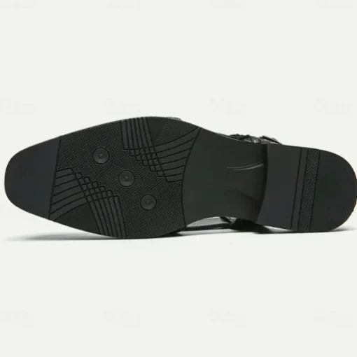 Men's Black Woven Leather Sandals - Stylish Open-Toe Slingback Shoes with Buckle Strap