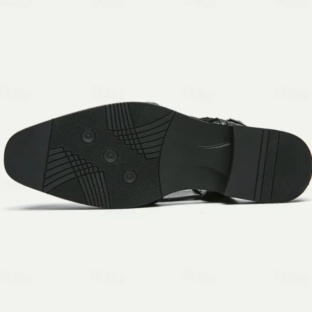 Men's Black Woven Leather Sandals - Stylish Open-Toe Slingback Shoes with Buckle Strap