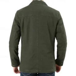 Men's Blazer Business Cocktail Party Wedding Party Fashion Casual Spring & Fall 100% Cotton Solid Color Pocket Buttons Comfortable Single Breasted Blazer Black Green khaki