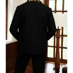 Men's Blazer Business Cocktail Party Wedding Party Fashion Casual Spring & Fall 65% Cotton Leopard Pocket Buttons Comfortable Single Breasted Blazer Black