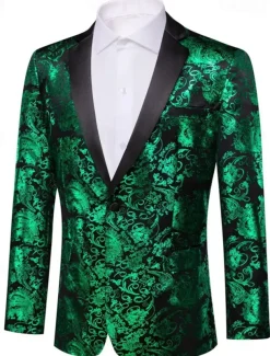 Men's Blazer Business Cocktail Party Wedding Party Party Spring & Fall Polyester Bronzing Pocket Buttons Comfortable Single Breasted Blazer Red Blue Purple Gold