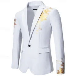 Men's Blazer Business Wedding Party Without Dress Pants Fashion Casual Spring & Fall Polyester Uniform Cloth Plain Printing Buttons Casual / Daily Single Breasted Blazer Black White Red Royal Blue