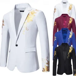 Men's Blazer Business Wedding Party Without Dress Pants Fashion Casual Spring & Fall Polyester Uniform Cloth Plain Printing Buttons Casual / Daily Single Breasted Blazer Black White Red Royal Blue