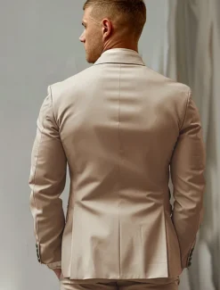 Men's Blazer Formal Wedding Party Lined Daily Party Spring & Fall Autumn / Fall Polyester Solid Color Button Thermal Warm Comfy Double Breasted Blazer khaki