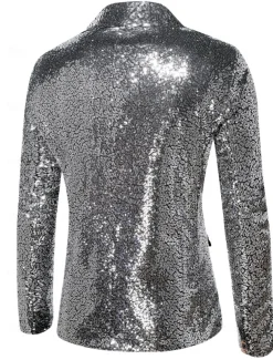 Men's Blazer Jacket Blazer Peaked Lapel Streetwear Party Sparkle Sequin Black Silver Blue Regular Fit