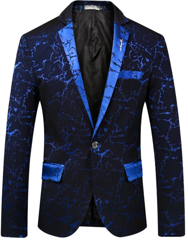 Men's Blazer Jacket Blazer Notch Collar Retro Pattern Black Wine Blue Slim Fit Single Breasted One-button