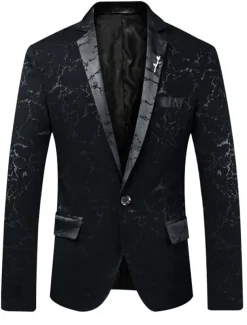 Men's Blazer Jacket Blazer Notch Collar Retro Pattern Black Wine Blue Slim Fit Single Breasted One-button