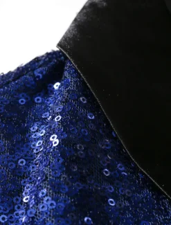 Men's Blazer Jacket Blazer Shawl Collar Party Sparkle Casual Solid Colored Silver Black Wine Regular Fit Single Breasted One-button