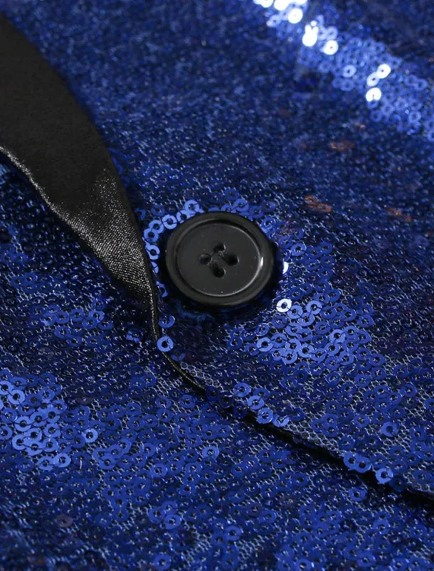 Men's Blazer Jacket Blazer Shawl Collar Party Sparkle Casual Solid Colored Silver Black Wine Regular Fit Single Breasted One-button