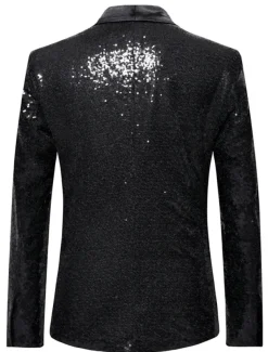 Men's Blazer Jacket Blazer Shawl Collar Party Sparkle Casual Solid Colored Silver Black Wine Regular Fit Single Breasted One-button