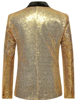 Men's Blazer Jacket Blazer Shawl Collar Party Sparkle Casual Solid Colored Silver Black Wine Regular Fit Single Breasted One-button