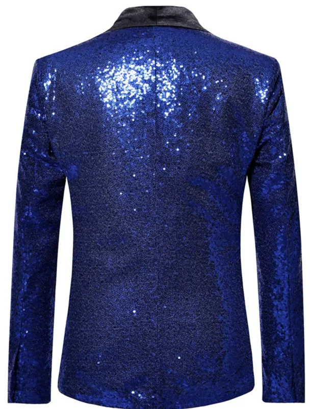 Men's Blazer Jacket Blazer Shawl Collar Party Sparkle Casual Solid Colored Silver Black Wine Regular Fit Single Breasted One-button