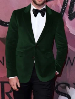 Men's Blazer Jacket Closure collar Fashion Casual Velvet Solid Colored Pink Green Tailored Fit Single Breasted Two-buttons