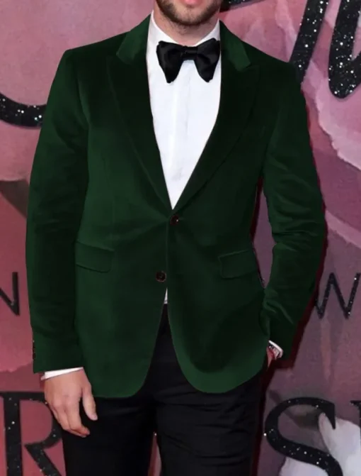 Men's Blazer Jacket Closure collar Fashion Casual Velvet Solid Colored Pink Green Tailored Fit Single Breasted Two-buttons