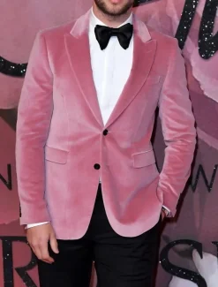 Men's Blazer Jacket Closure collar Fashion Casual Velvet Solid Colored Pink Green Tailored Fit Single Breasted Two-buttons