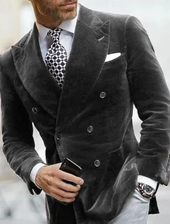Men's Blazer Jacket Closure collar Fashion Casual Solid Colored Black Burgundy Royal Blue Slim Fit Double Breasted Six-buttons
