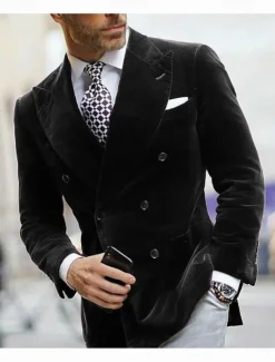 Men's Blazer Jacket Closure collar Fashion Casual Solid Colored Black Burgundy Royal Blue Slim Fit Double Breasted Six-buttons