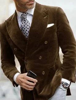 Men's Blazer Jacket Closure collar Fashion Casual Solid Colored Black Burgundy Royal Blue Slim Fit Double Breasted Six-buttons