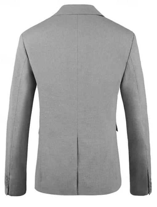 Men's Blazer Jacket Linen Blazer Notch Collar Fashion Casual Solid Colored Blazer Dusty Blue Light Grey Dark Blue Tailored Fit Single Breasted One-button