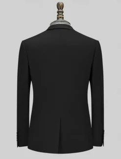 Men's Blazer Jacket School Formal Wedding Elegant Warm Fall Winter Wool Solid Color Single Breasted One-button Blazer Black
