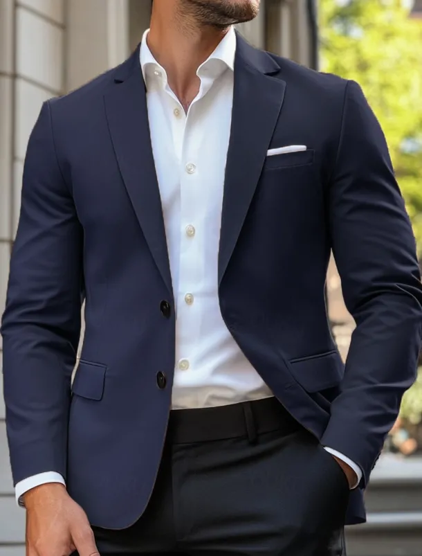 Men's Blazer Jacket Sport Coat Notch Collar Casual Solid Colored Blazer Navy Blue Brown Light Grey Standard Fit Single Breasted Two-buttons