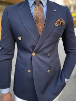 Men's Blazer Jacket Sport Coat Closure collar Casual Office Solid Colored ArmyGreen White Navy Blue Tailored Fit Double Breasted Six-buttons