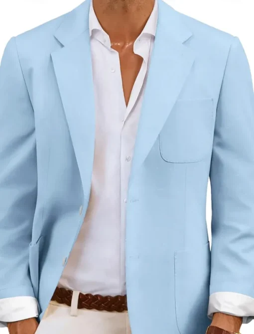 Men's Blazer Jacket Sport Coat Notch Collar Fashion Casual Solid Colored Sky Blue Sage Standard Fit Single Breasted Two-buttons