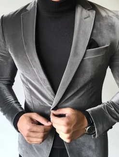 Men's Blazer Jacket Sport Coat Notch Collar Fashion Casual Solid Colored Blazer Grey Standard Fit Single Breasted One-button
